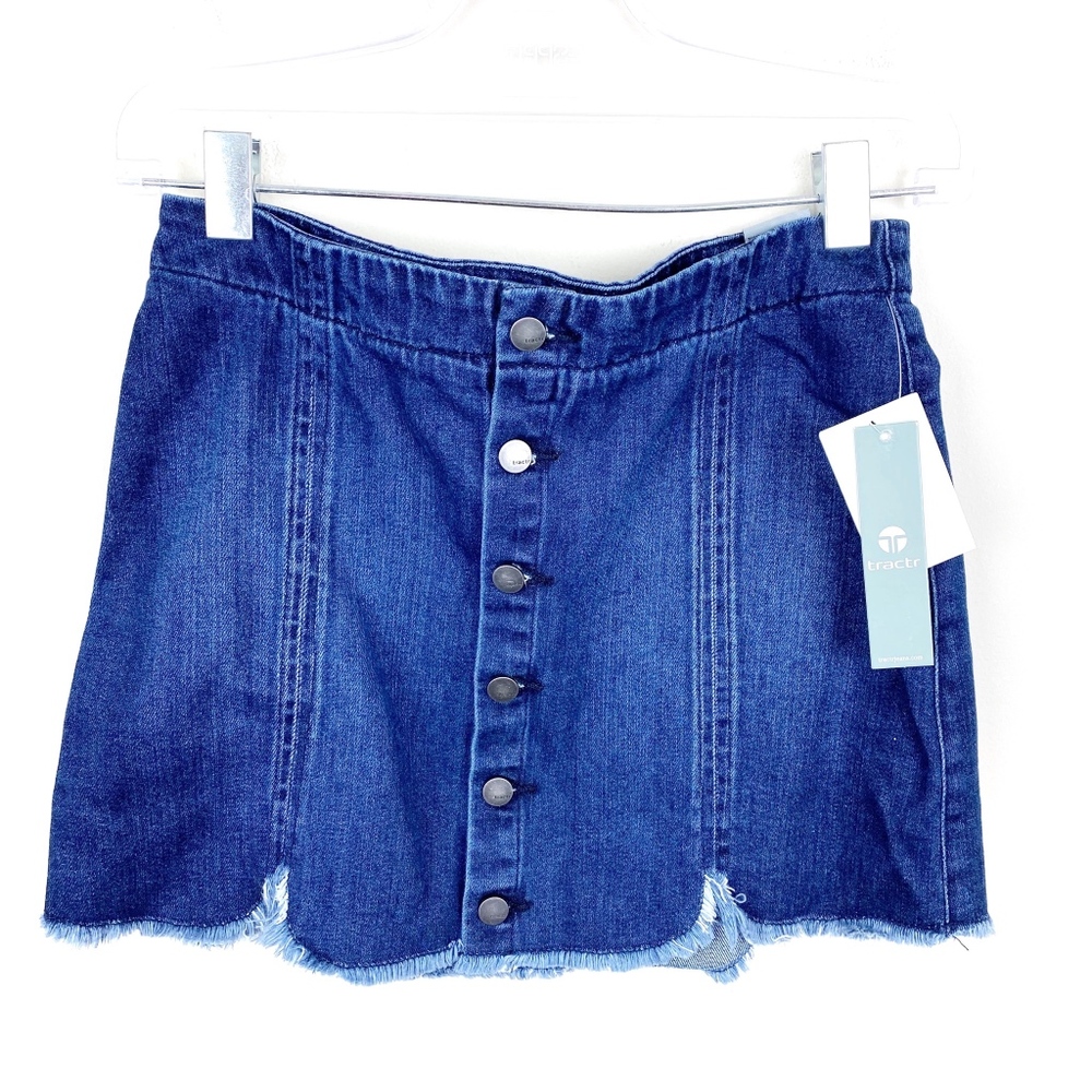 Tractr Denim Fringed Hem Button Down Skirt XL